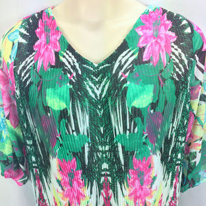 🌺 Tropical Floral Pleated Front Tunic Sheer Lined